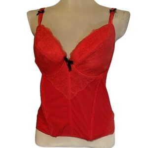 Secret Possessions Bright Red Lace Accent Corset Bustier Tank Top Size 38 E